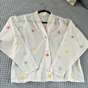 Vintage darling White Blouse with Colorful embroidered Polka Dots